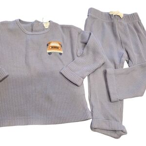Petit Lem Waffle Knit Pajama Set - Blue